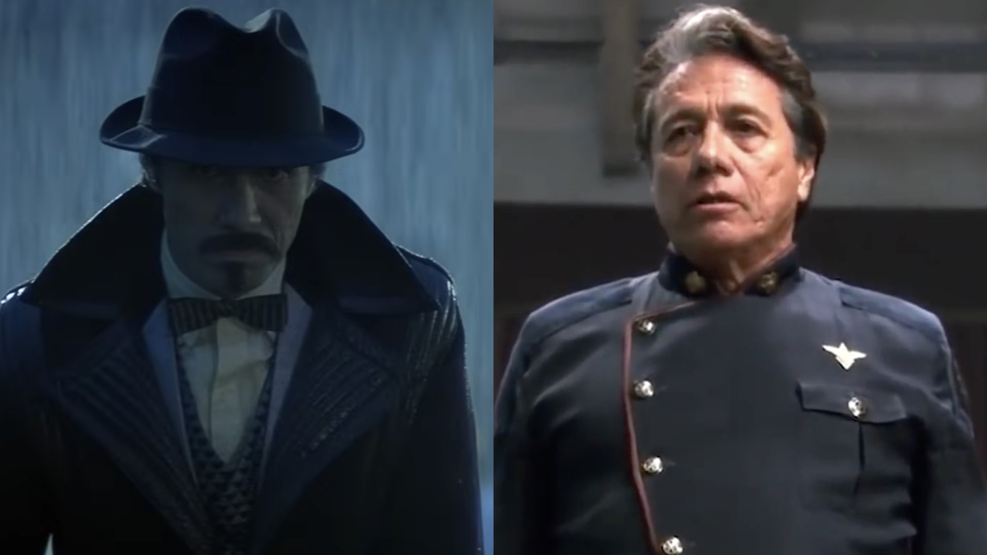 Gaff (Edward James Olmos) speaks to Rick Deckard after the latter finishes his case in Blade Runner, while Commander William Adama (Olmos) gives a speech on Battlestar Galactica.