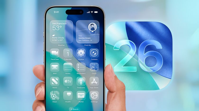 The iOS 26 interface on an iPhone with an iOS 26 logo off to the side