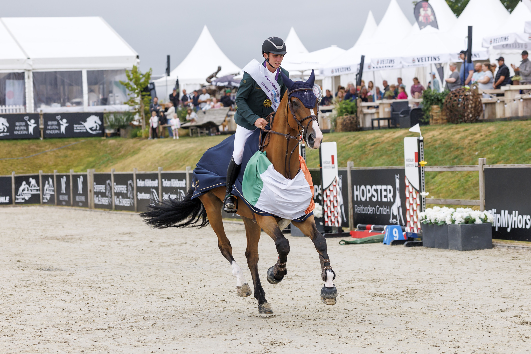Jack Kent riding Ollie van de Klotputten win individual gold at the young rider European Showjumping Championships in Hagen, Germany