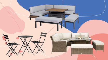 The best garden furniture - a modern outdoor sofa set with grey seat cushions