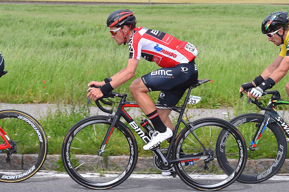 Silvan Dillier in the red jersey during stage 4 at the Tour de Suisse