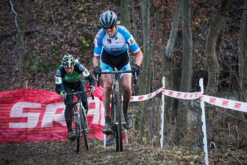 An ageless Steve Tilford with Steven Stefko (First City) makes their way through the wooded section