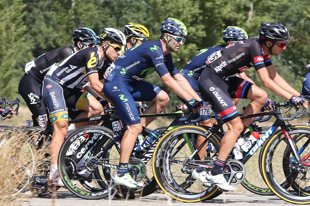 The peloton in action during stage 18 of the 2015 Vuelta a Espana.
