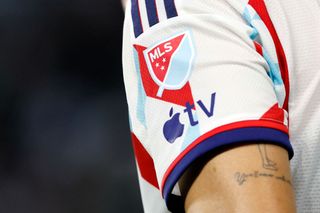 : Gaston Gimenez #30 of the Chicago Fire wears an Apple TV logo on his jersey during the second half against the Portland Timbers at Providence Park on June 21, 2023 in Portland, Oregon.