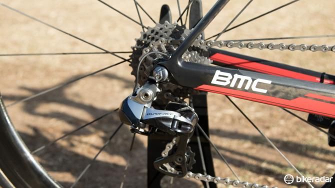 Shimano Dura-Ace Di2 is featured on Dennis' bike. Note the really neat Di2 wire exit point