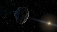 a lumpy rock on a black, starry background