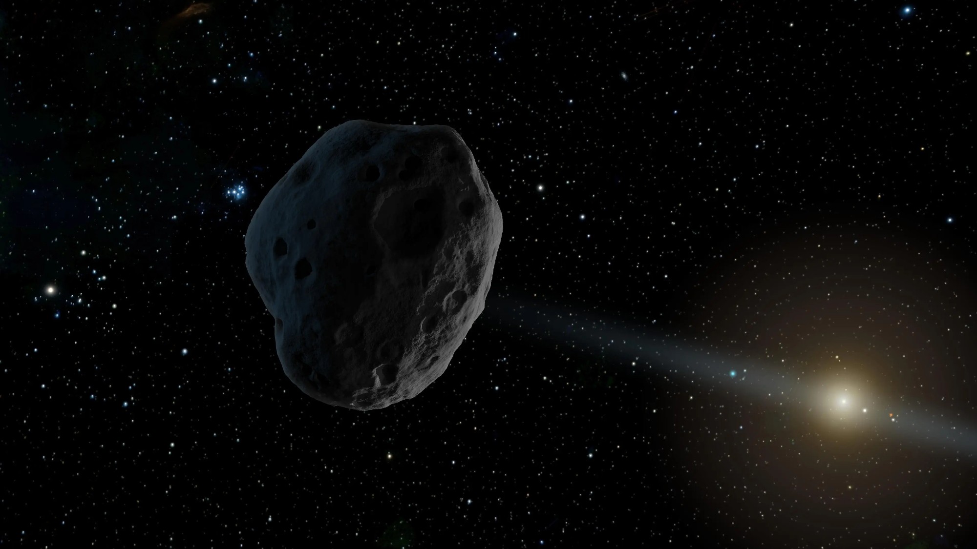 a lumpy rock on a black, starry background