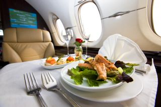 A healthy meal served onboard a corporate jet.