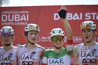 The UAE Team ADQ riders at the UAE Tour Women race