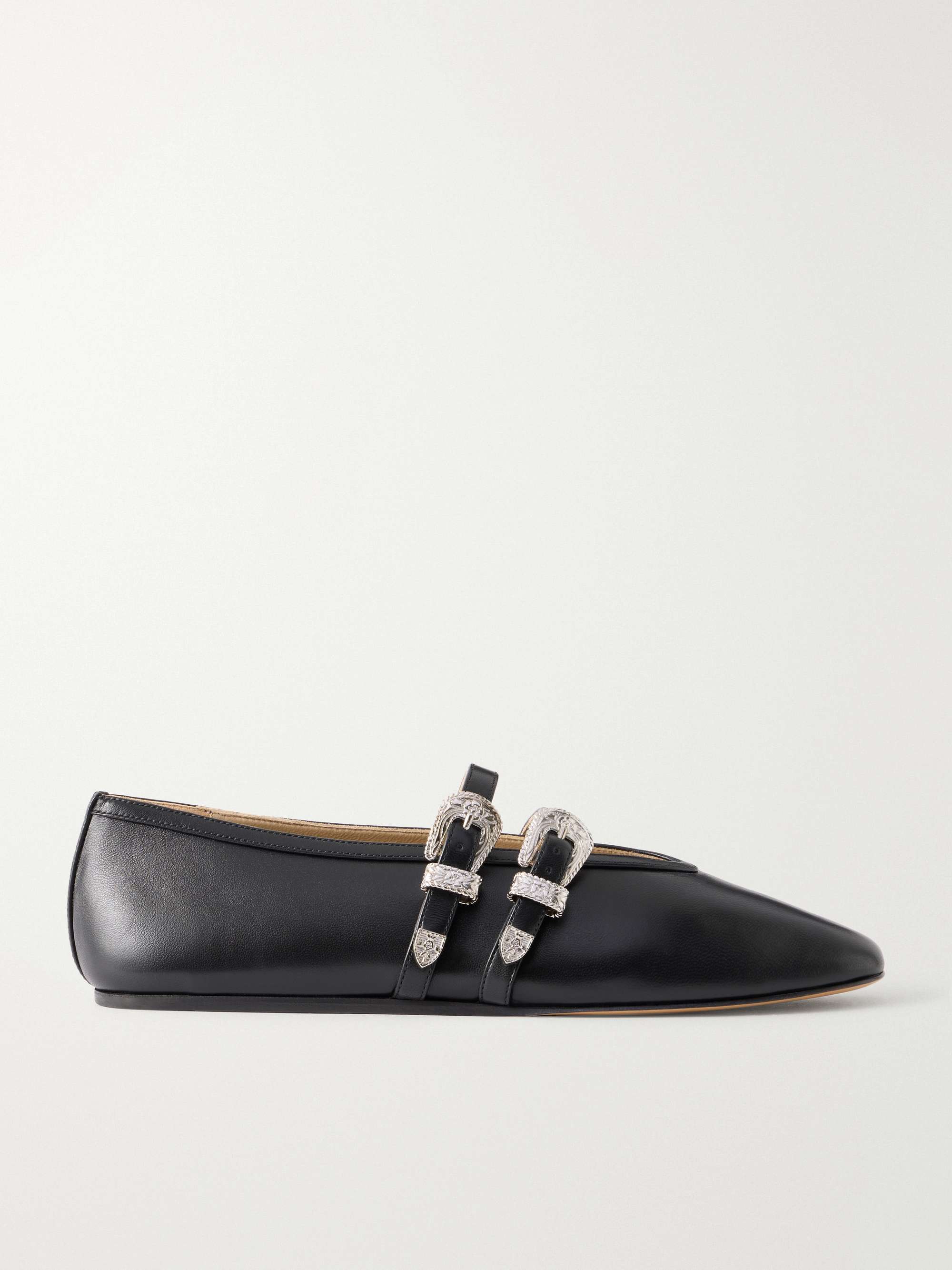 Claudia Buckle-Embellished Leather Ballet Flats