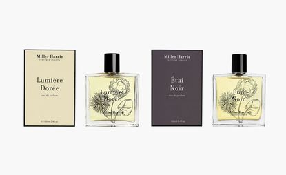 Miller Harris perfume bottles and box packaging
