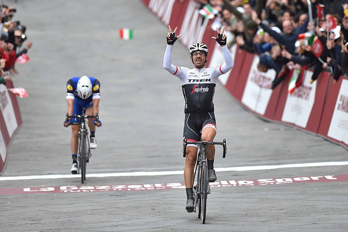 Fabian Cancellara celebrates his win