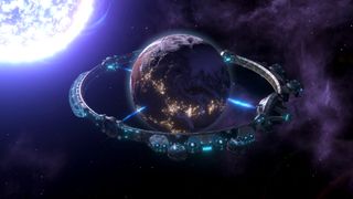 A planet in Stellaris with an orbital ring