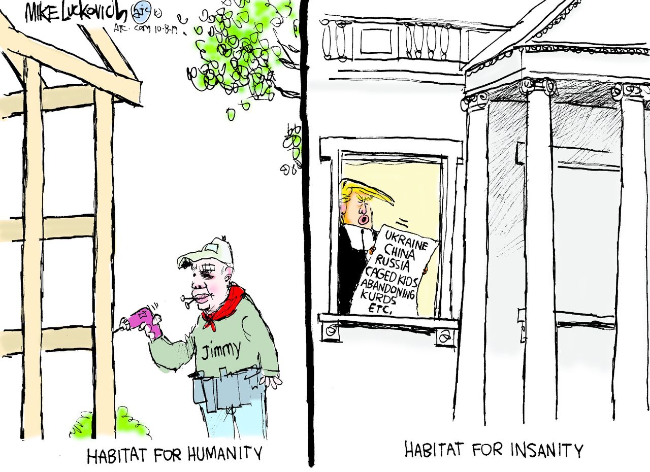 Political Cartoon U.S. Jimmy Carter Trump Habitat for Insanity