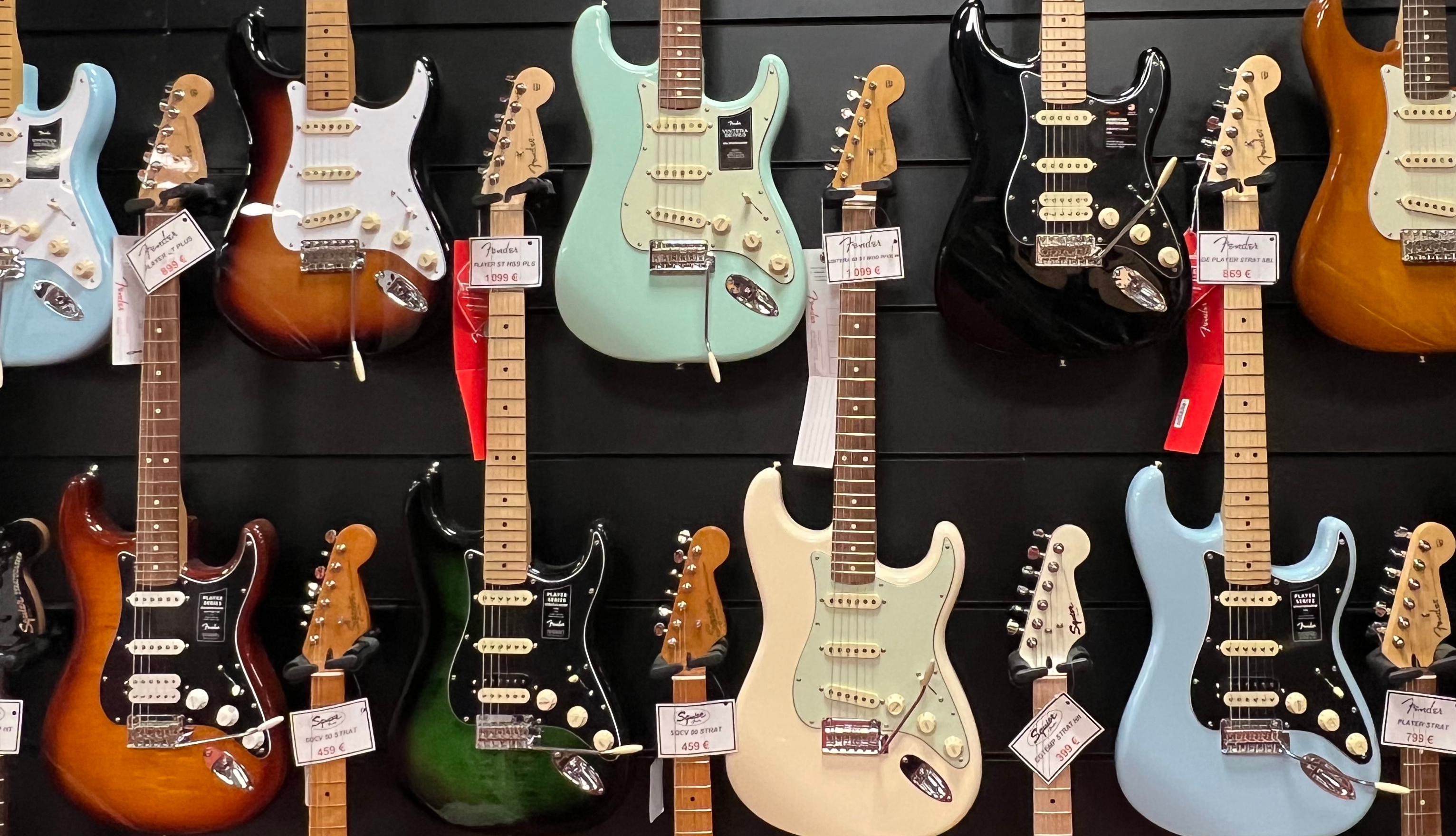 Guitars on a shop wall