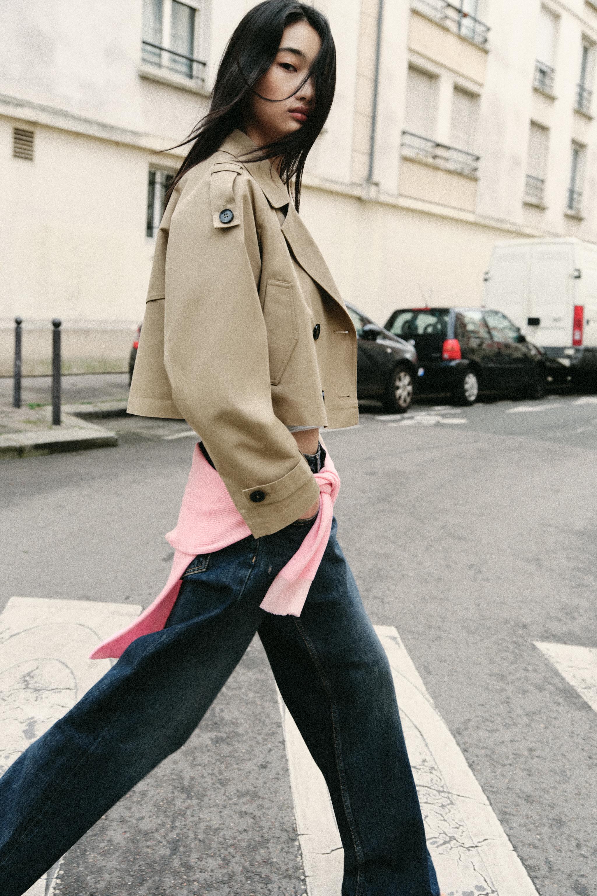 Cropped Crossover Trench Coat