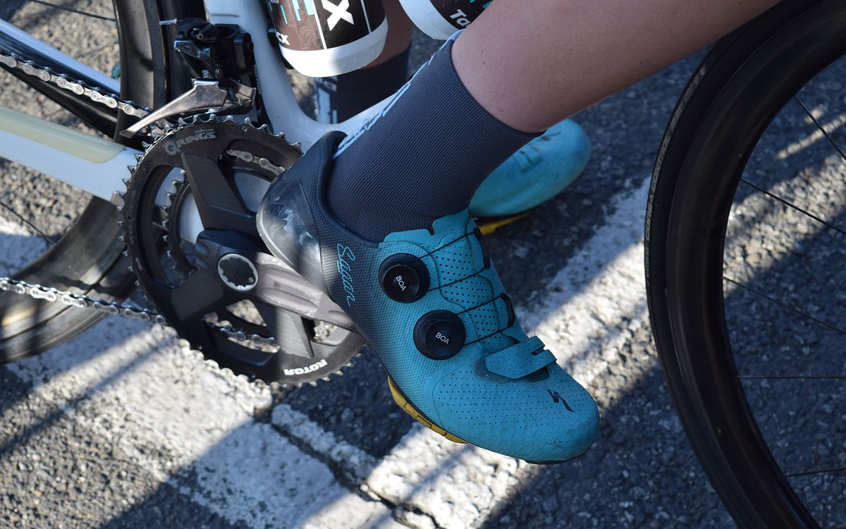 A Bigla rider was seen wearing S-Works 7 shoes in Sagan Collection colours, which conveniently match the team colours