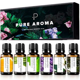 Essential Oils Set by Pure Aroma - Gift Set-6 Pack, 10ml eucalyptus, Lavender, Lemongrass, Sweet Orange, Peppermint, Tea Tree