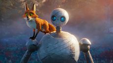 Fink the fox (voiced by Pedro Pascal) and Roz the robot (Lupita Nyong'o) in "The Wild Robot".