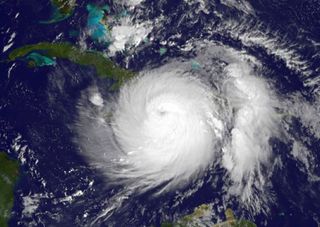 A visible-light image of Hurricane Matthew taken at 7:45 a.m. EDT on Oct. 4, 2016. The storm made landfall on Haiti at about 7:00 a.m. EDT.