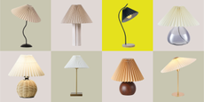 image of eight lamps with pleated shades