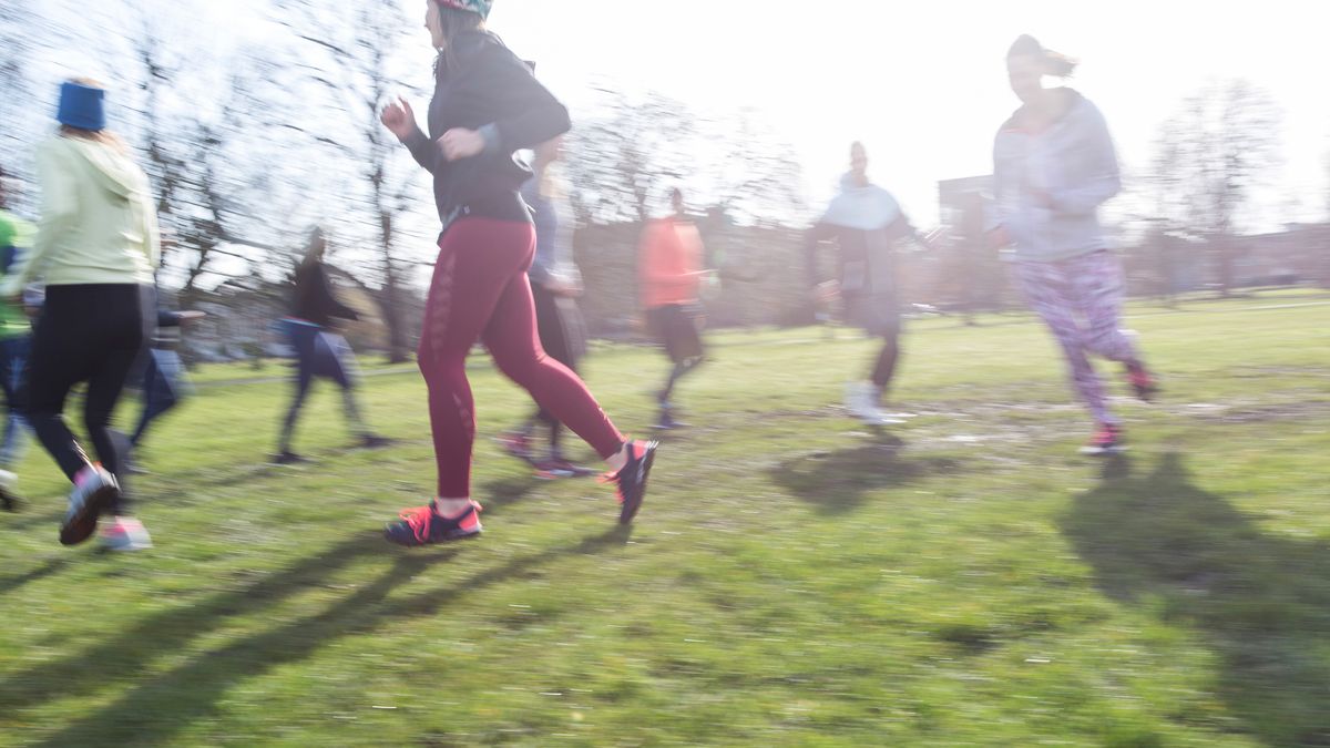 Group exercise class outdoors