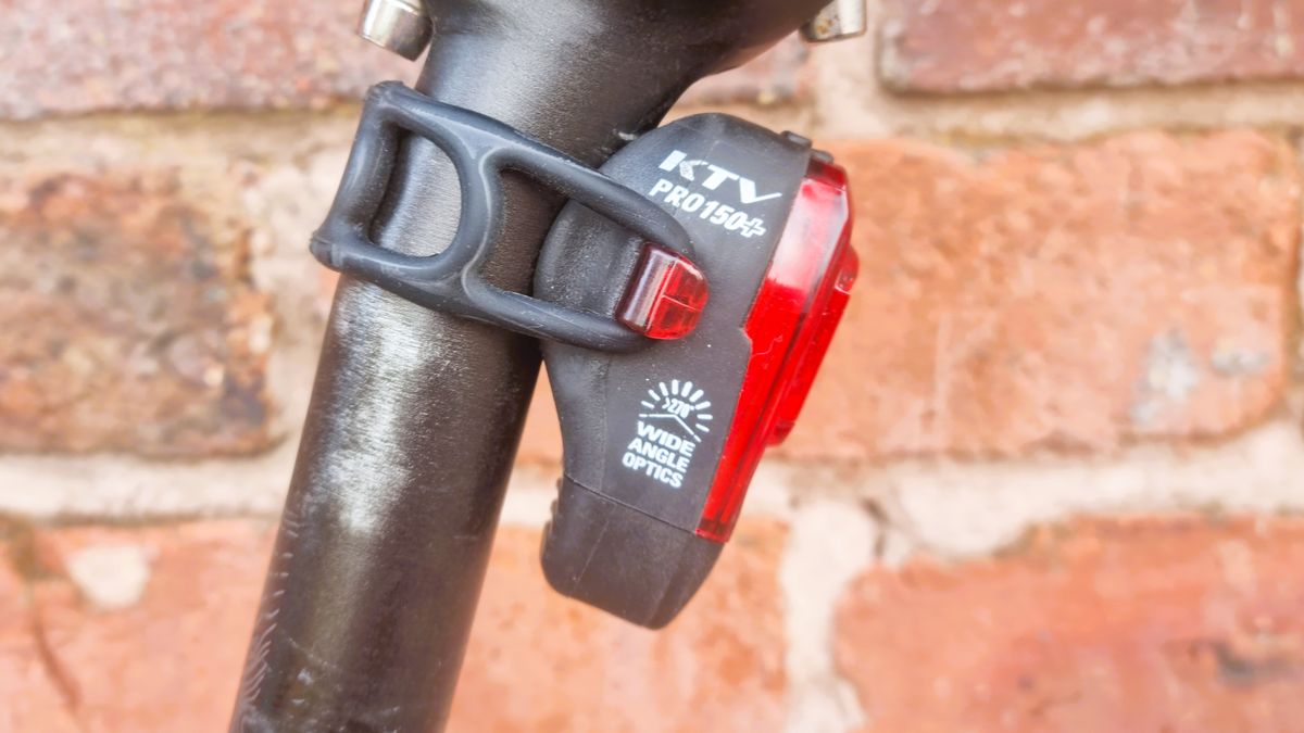 The Lezyne KTV Drive Pro+ mounted to a seatpost, seen from the side