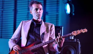 Steve Mackey performs onstage with Pulp at the Leeds Festival at Bramhall Park on August 28, 2011 in Leeds, England