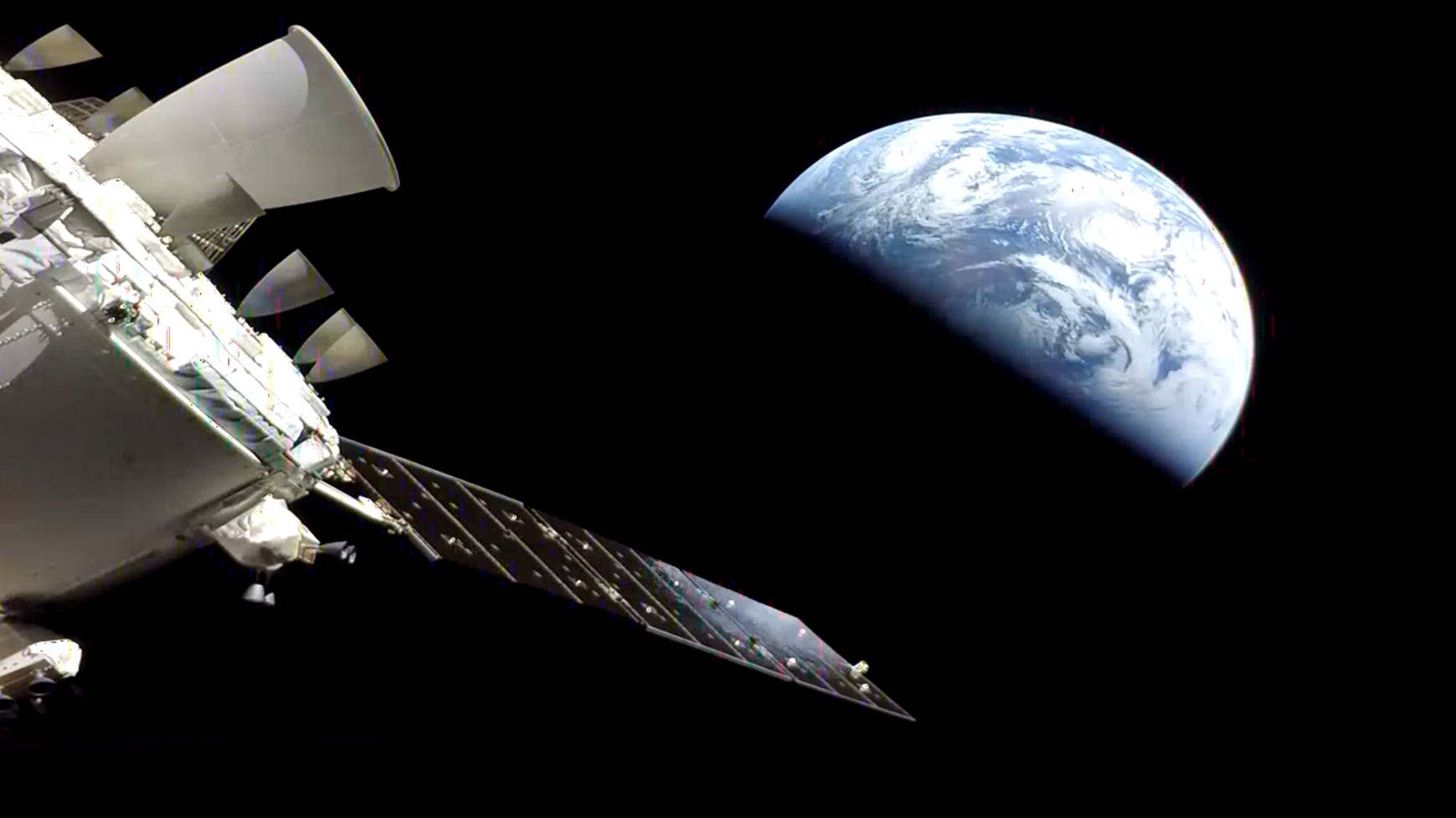 The view of Earth from the descending Orion capsule.