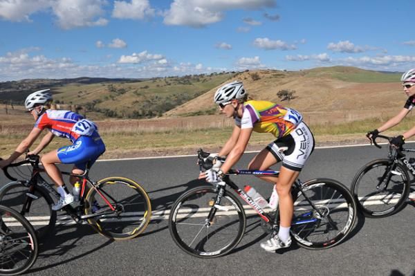 Nikolina Orlic (Bundaberg Sugar Sweet As) trails Laura Medley (ACTAS-NTID) on lap one of two laps of the challenging Uriarra course.