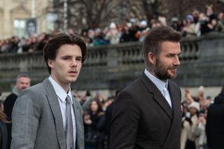 Cruz Beckham and David Beckham attending the Dior Homme Menswear Fall-Winter 2023-2024 show as part of Paris Fashion Week in Paris, France on January 19, 2023