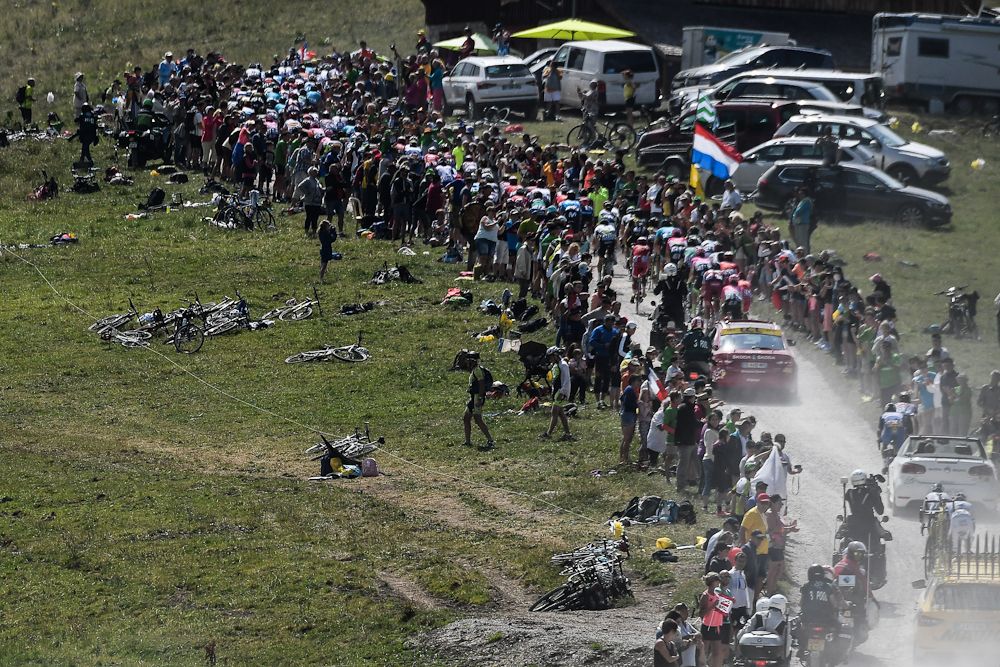 Crowds packed the gravel sector during stage 10 at the Tour de France