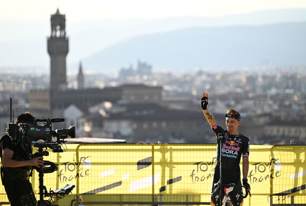 FIRENZE ITALY JUNE 27 Primoz Roglic of Slovenia and Team Red Bull BORA hansgrohe during the 111th Tour de France 2024 Team Presentation UCIWT on June 27 2024 in Firenze Italy Photo by Tim de WaeleGetty Images