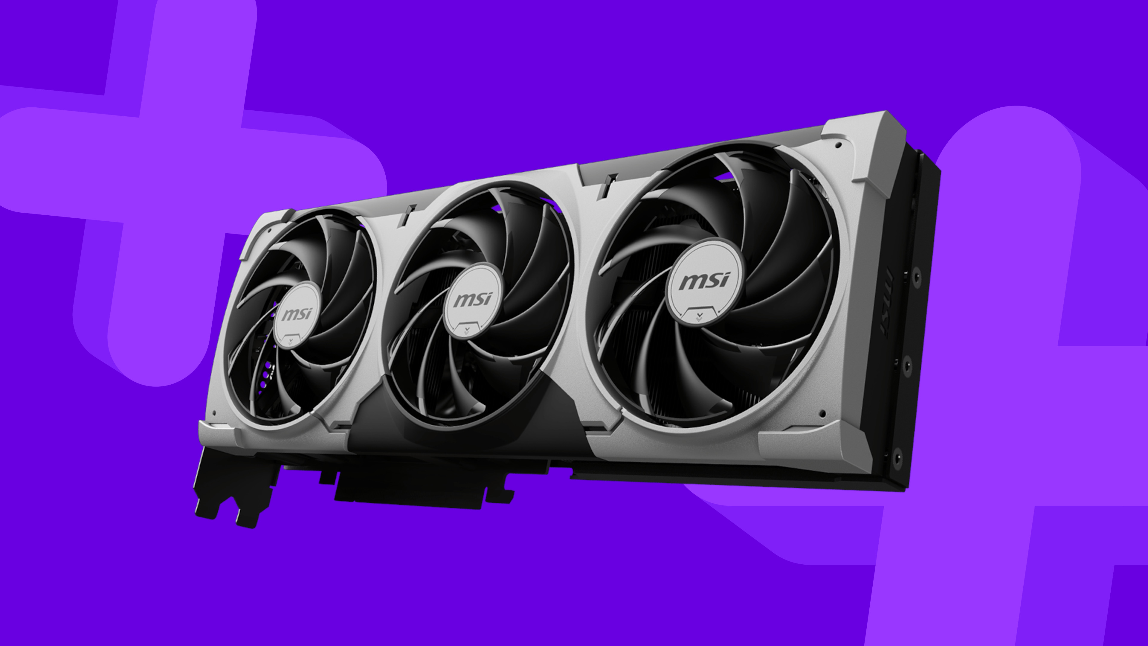 MSI Ventus RTX 5070 Ti graphics card on a purple background