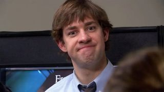 John Krasinski as Jim scrunching his face in The Office 