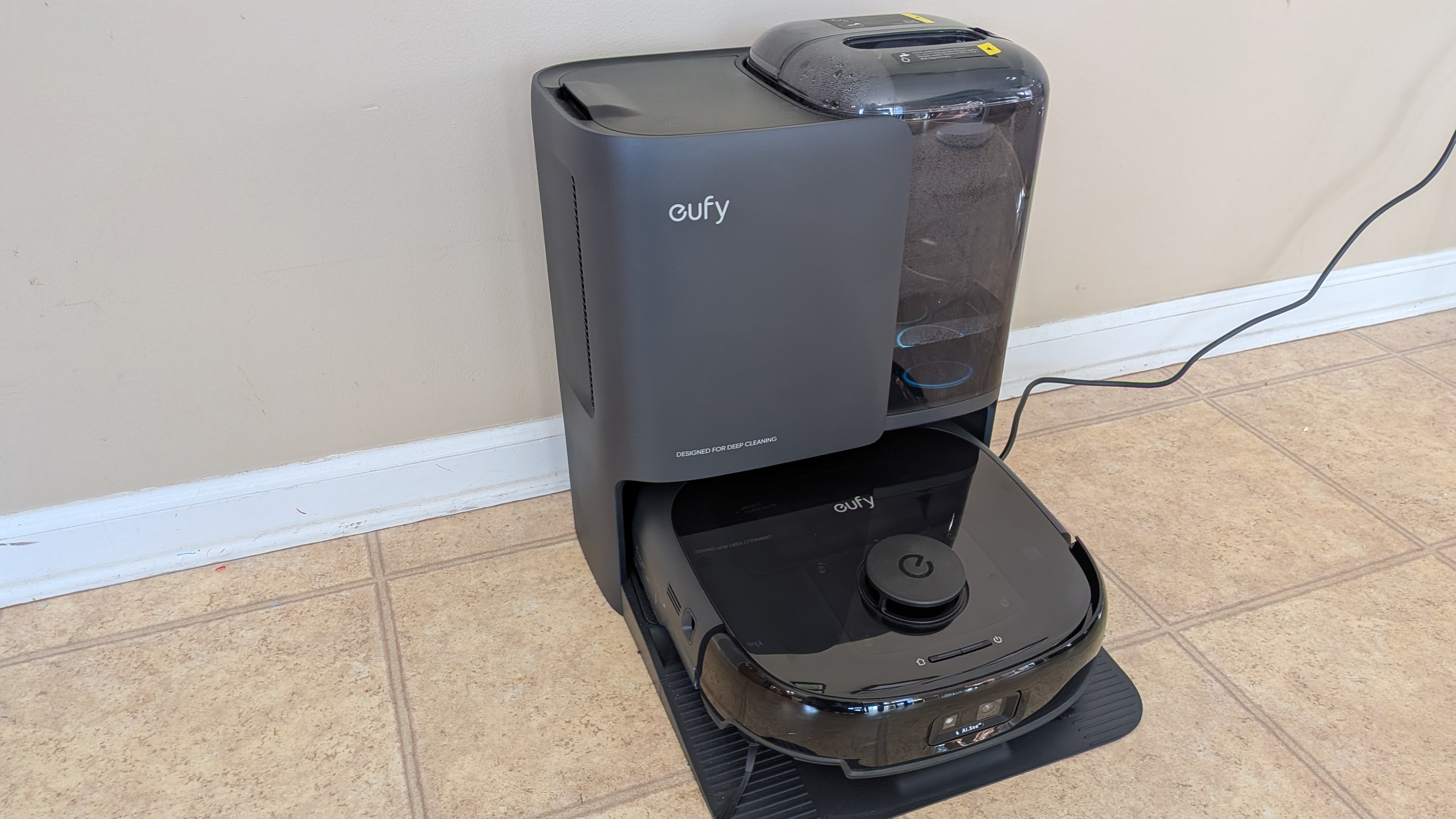 Eufy E25 Omni robot vacuum in its dock