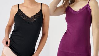 models in damart lace trimmed thermal camisole