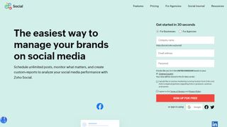 Website screenshot for Zoho Social