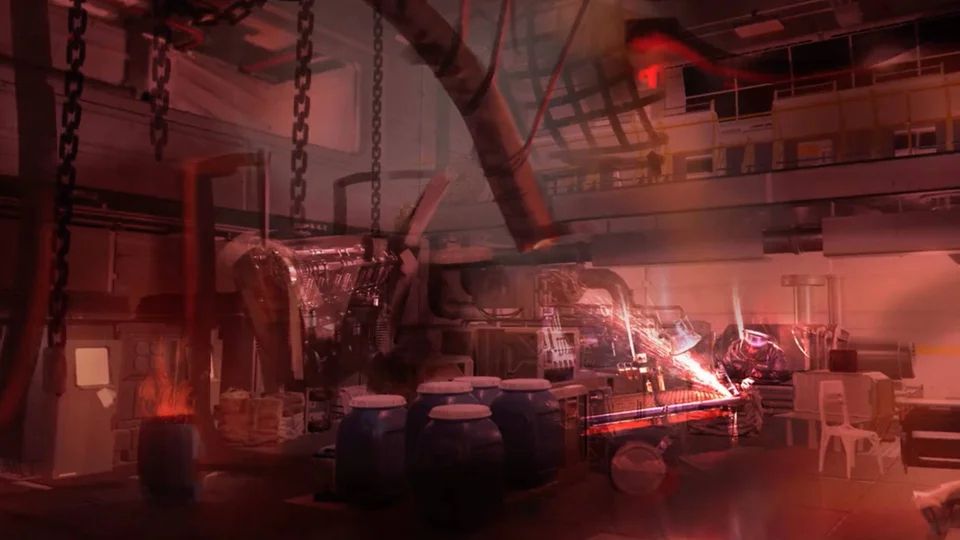 A welding room in Starfield