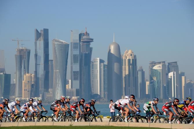 The peloton in Doha, Qatar