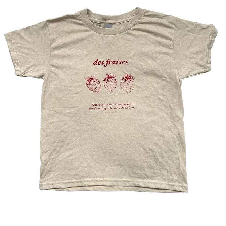 Cream, Vintage French Strawberry Coquette Baby Tee Fit, Hand Screen Printed, Unisex Baby Tee Fit, Handmade Gift Apparel, Unique, Y2k