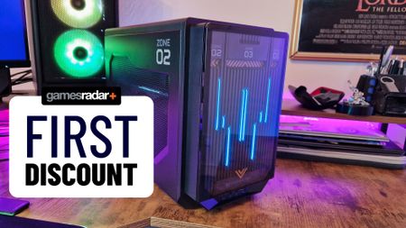 Acer Predator Orion X review image with a "first discount" stamp on top