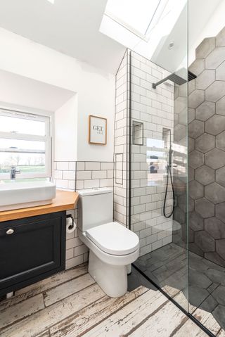 shower room with hexagonal tiles in loft conversion