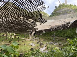 The iconic Arecibo Observatory's giant radio telescope dish suffered serious damage on Aug. 10, 2020 when a support cable broke.
