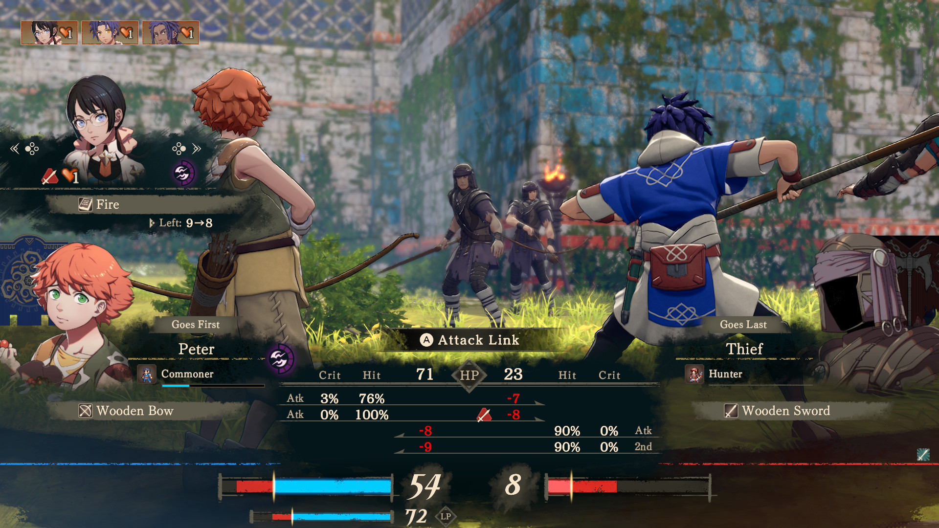 Cai and his party fight enemies in Fire Emblem: Fortune's Weave