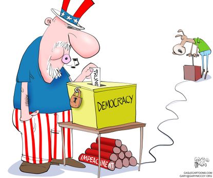 Political Cartoon U.S. Dems TRUMP Impeach Democracy