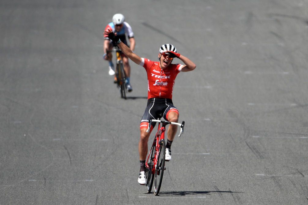 Party time for Tom Skujins (Trek-Segafredo) after winning stage 3 of the 2018 Tour of California