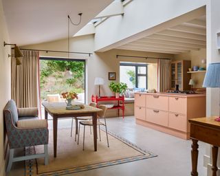 Anna Max-Well Martin's kitchen with pink cabinets