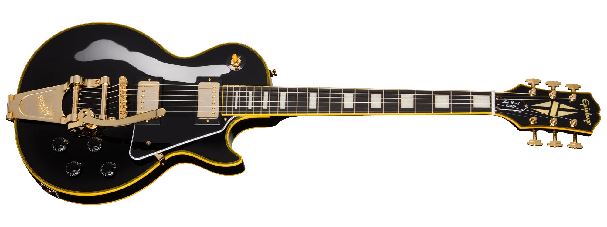 Epiphone Joe Bonamassa 1959 Les Paul Custom: a the dual-pickup Custom was a lesser-spotted model in the Gibson catalogue in the '50s – they didn't make many of them. But Bonamassa presents us with one and this 'Black Beauty' is equipped with a Bigsby.