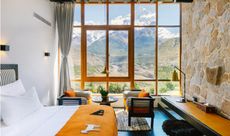 Shinta Mani Mustang Nepal hotel suite with view of snow-capped mountains